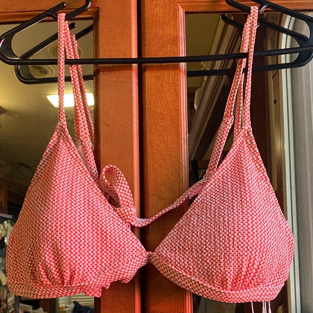 HALARA Orange & White Waffle Knit Triangle Bikini Top NWT L/XL